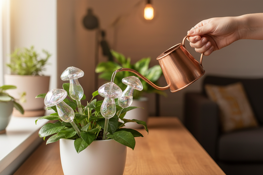 The Dew Self-Watering Globe Being Filled with a Watering Can